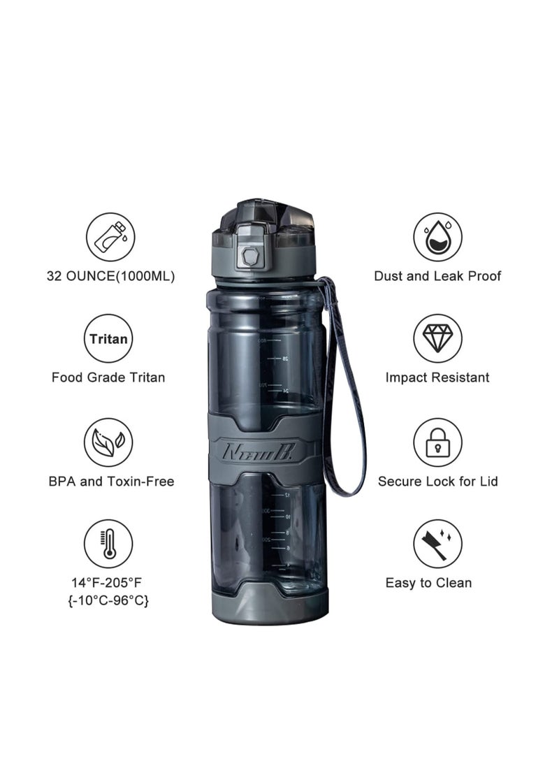 TYCOM Water Bottle 1L Leak Proof Drink Bottle Gym Bottle with Protein Shaker Flip Top Lid  Removable Strainer Sport Bottle for Fitness Cycling Gym Camping Sports Transparent Grey.  - Image 3