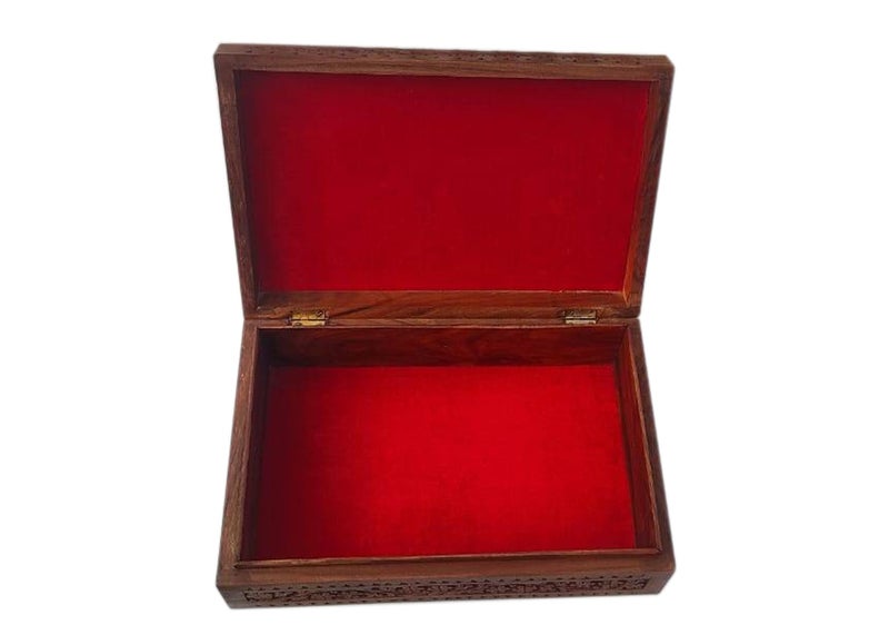 Woodiva Handmade Sheesham Wooden Storage Box Hand Carved Jewelry Box & Decorative Gift Box (12X 8 X 3.5) Inches Brown (White Inlay carving) - Image 4