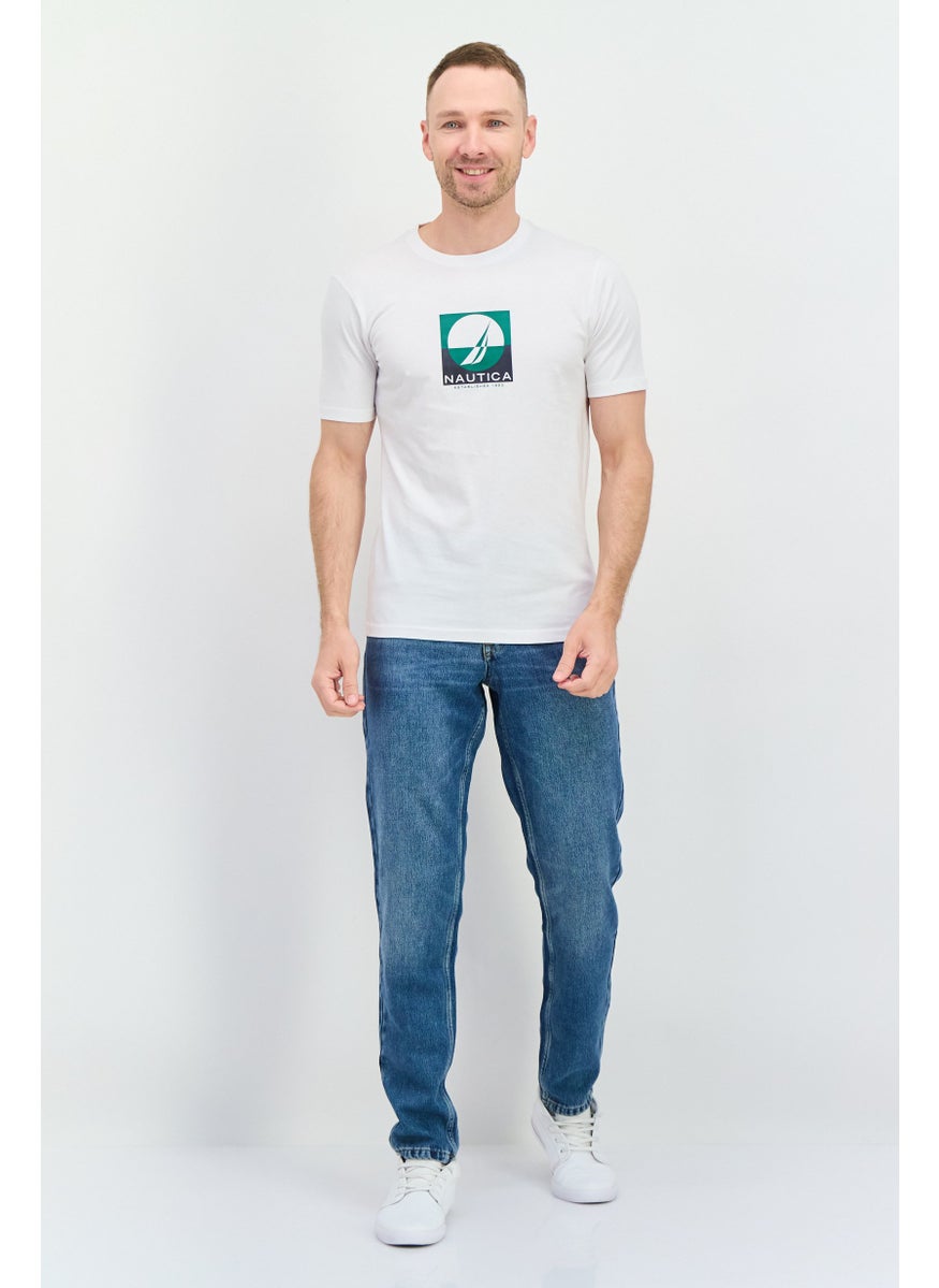 NAUTICA Men Crew Neck Short Sleeve Brand Logo T-Shirt, White  - Image 4