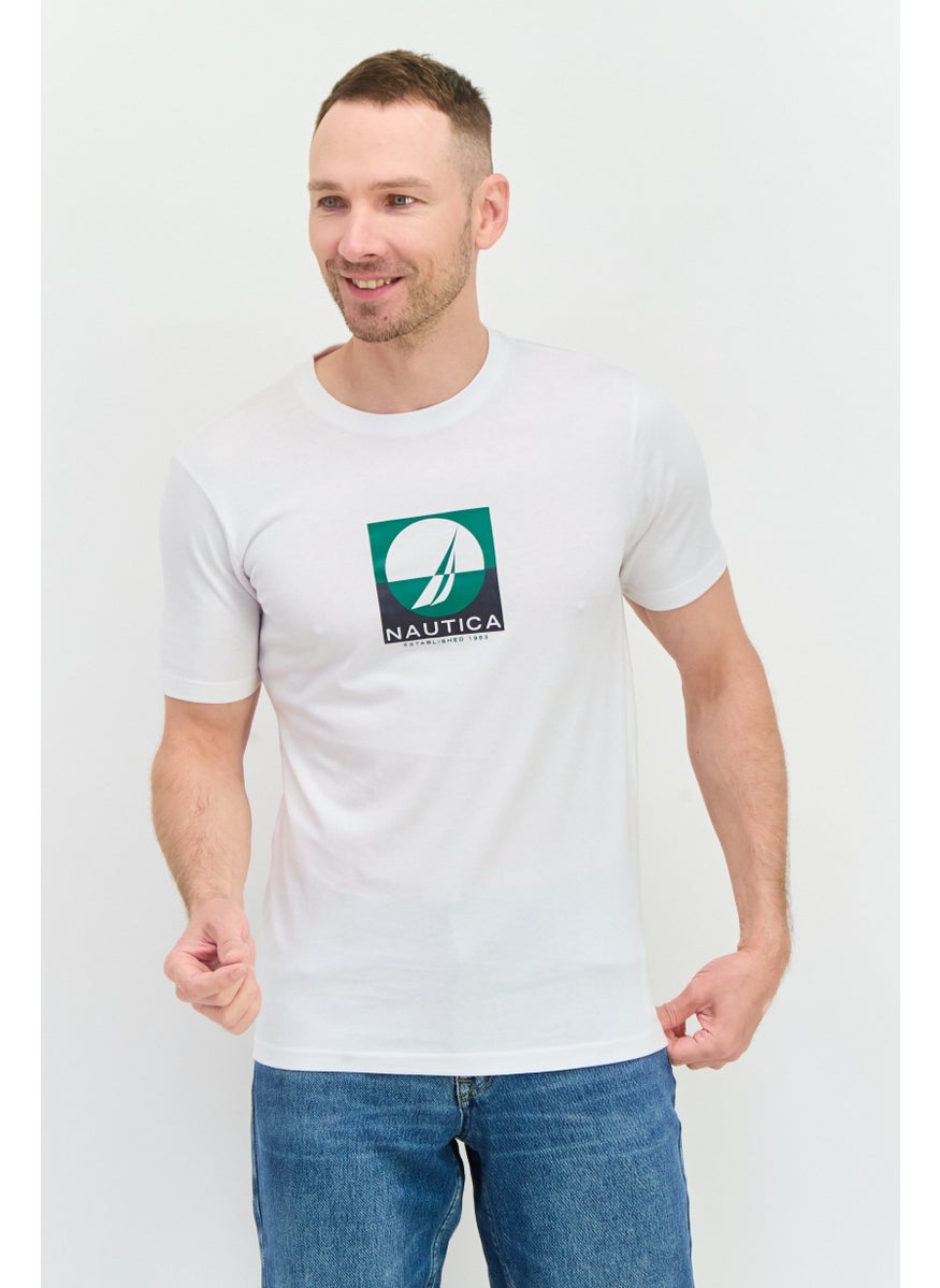 NAUTICA Men Crew Neck Short Sleeve Brand Logo T-Shirt, White  - Image 1