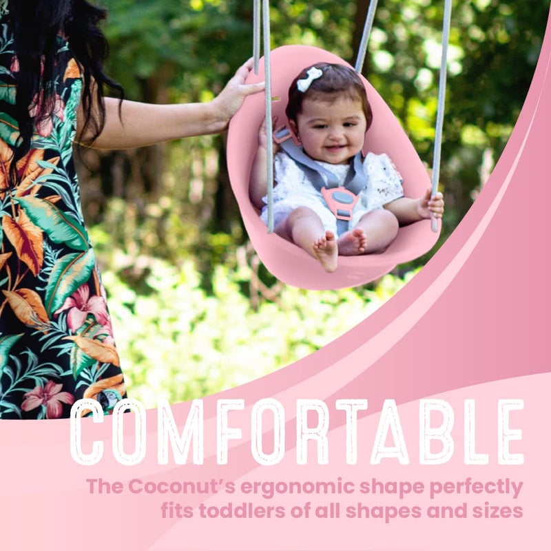 Swurfer Coconut Toddler Swing â€“ Comfy Baby Swing Outdoor, 3-Point Adjustable Safety Harness, Secure, Safe Quick Click Locking System, Blister-Free Rope, Easy Installation, Ages 6-36 Months, Rose Pink - Image 3