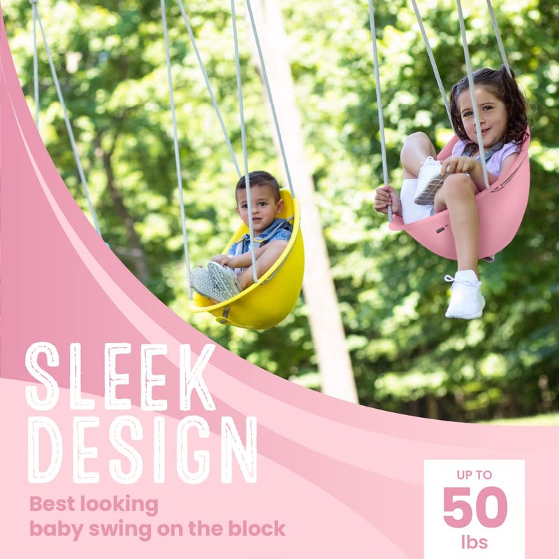 Swurfer Coconut Toddler Swing â€“ Comfy Baby Swing Outdoor, 3-Point Adjustable Safety Harness, Secure, Safe Quick Click Locking System, Blister-Free Rope, Easy Installation, Ages 6-36 Months, Rose Pink - Image 2
