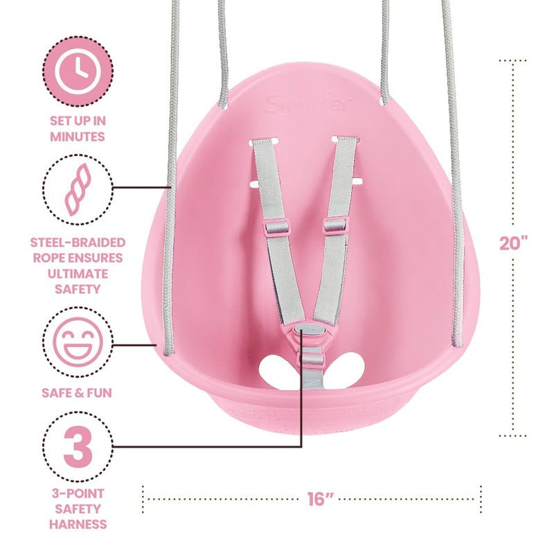 Swurfer Coconut Toddler Swing â€“ Comfy Baby Swing Outdoor, 3-Point Adjustable Safety Harness, Secure, Safe Quick Click Locking System, Blister-Free Rope, Easy Installation, Ages 6-36 Months, Rose Pink - Image 5