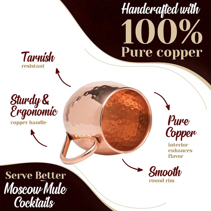 Advanced Mixology [Gift Set] Mule Science Moscow Mule Mugs Set of 4 (19 oz. large size) | 100% Handcrafted | Food Safe | Copper Mugs w/Accessories | Tarnish Resistant Copper Cups - Image 5