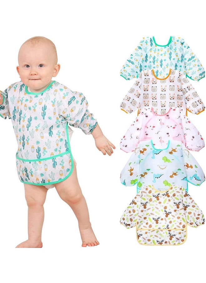 Lictin Long Sleeve Bibs 5 Pack Baby Bibs For Girl Or Boy 024 Months Neutral Baby Smock For Eating Waterproof Toddler Bibs Reusable Infant Baby Bibs For Feeding Teething Or Weaning  - Image 2