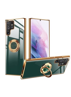 Luxury Green Gold Plated Phone Case with Ring Holder for (Samsung Galaxy S22 Ultra 5G) Scratch Resistant Anti Fall Design Precise Cutouts and Easy Access to Buttons