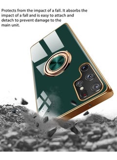 erorex Luxury Green Gold Plated Phone Case with Ring Holder for (Samsung Galaxy S22 Ultra 5G) Scratch Resistant Anti Fall Design Precise Cutouts and Easy Access to Buttons  - Image 3