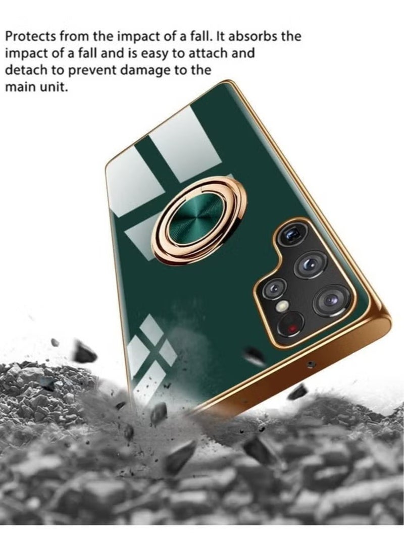 erorex - Luxury Green Gold Plated Phone Case with Ring Holder for (Samsung Galaxy S22 Ultra 5G) Scratch Resistant Anti Fall Design Precise Cutouts and Easy Access to Buttons - Image 1