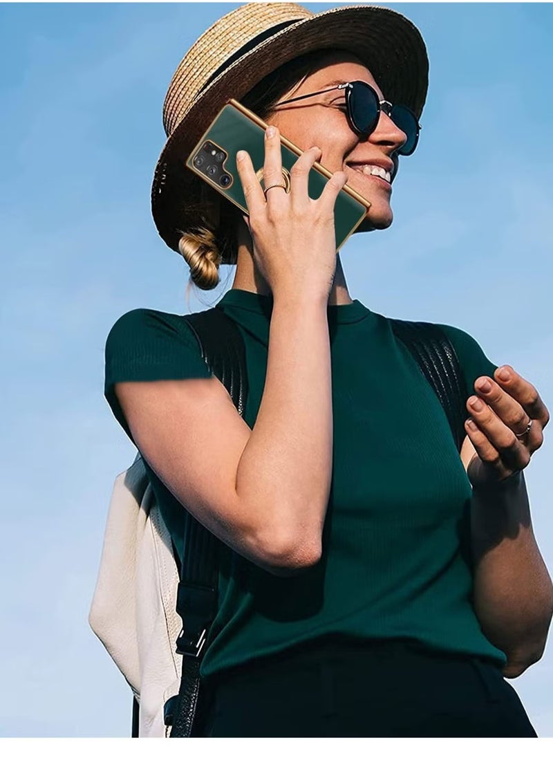 erorex - Luxury Green Gold Plated Phone Case with Ring Holder for (Samsung Galaxy S22 Ultra 5G) Scratch Resistant Anti Fall Design Precise Cutouts and Easy Access to Buttons - Image 1