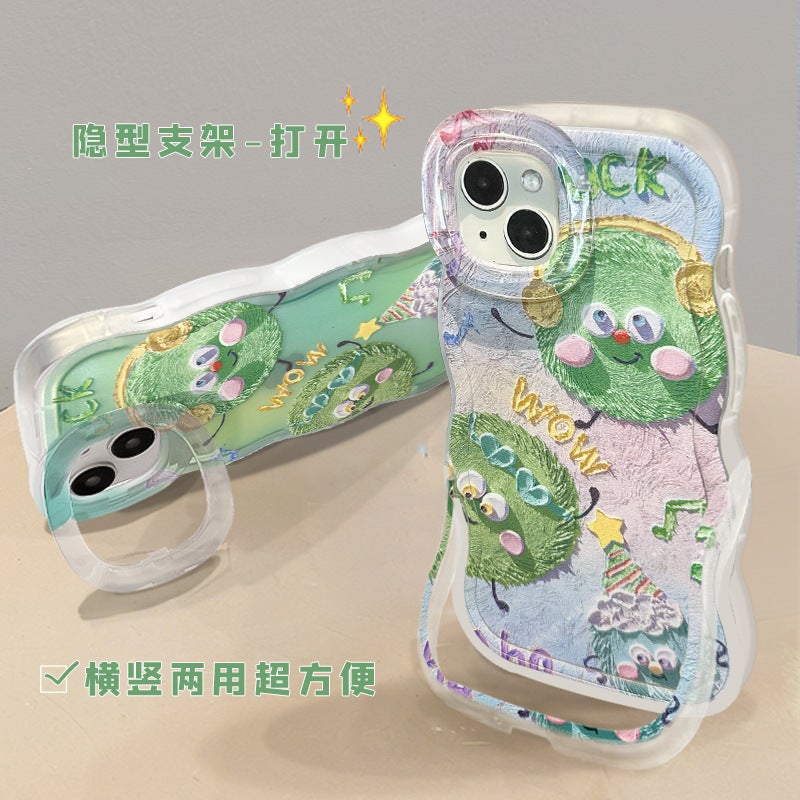 Cute Cartoon Oil Painting Pom-Pom Silicone Phone Case with Invisible Stand - Image 4