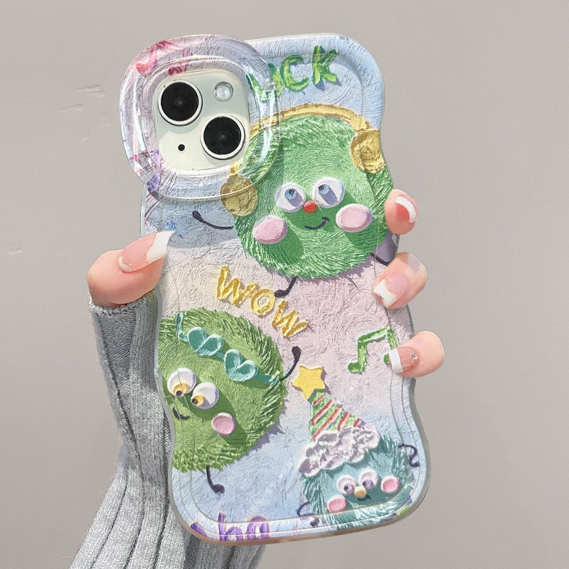 Cute Cartoon Oil Painting Pom-Pom Silicone Phone Case with Invisible Stand - Image 3