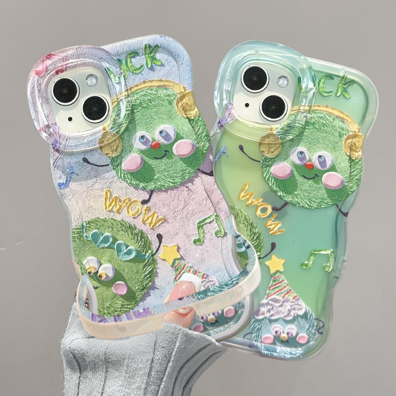 Cute Cartoon Oil Painting Pom-Pom Silicone Phone Case with Invisible Stand - Image 5