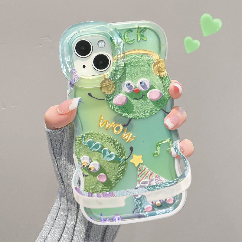 Cute Cartoon Oil Painting Pom-Pom Silicone Phone Case with Invisible Stand - Image 2