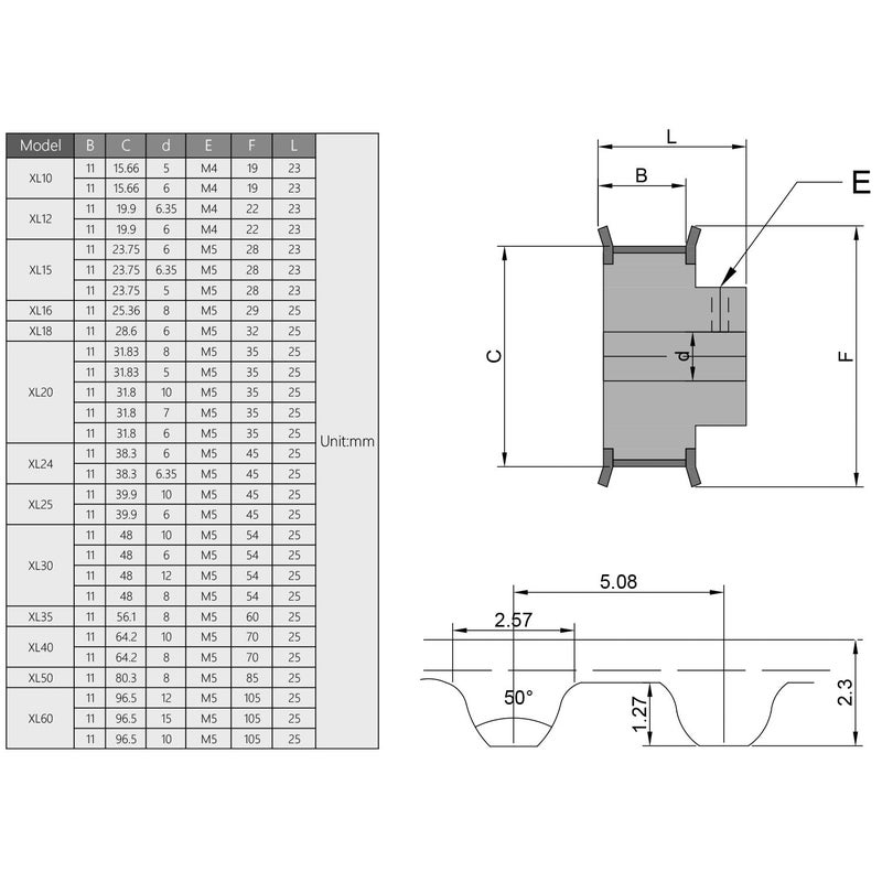Fielect Aluminium Alloy XL 60 Teeth 10mm Inner Bore Diameter Timing Belt Pulley Flange Synchronous Wheel Silver Tone for 3D Printer CNC 1Pcs - Image 3