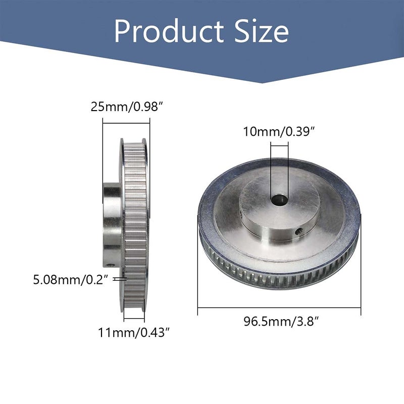 Fielect Aluminium Alloy XL 60 Teeth 10mm Inner Bore Diameter Timing Belt Pulley Flange Synchronous Wheel Silver Tone for 3D Printer CNC 1Pcs - Image 2