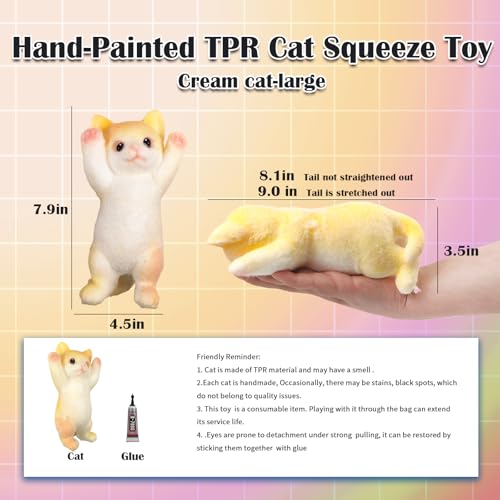 YVBBHE Big Hand Painted Cat Squishy ToysLarge Cute Ultra Soft Kitty Squeeze Fidget Toys for Stress Relief Kawaii Squishies Sticky Animal Toys for Adults KidsDecompression Sensory BallsCream - Image 5