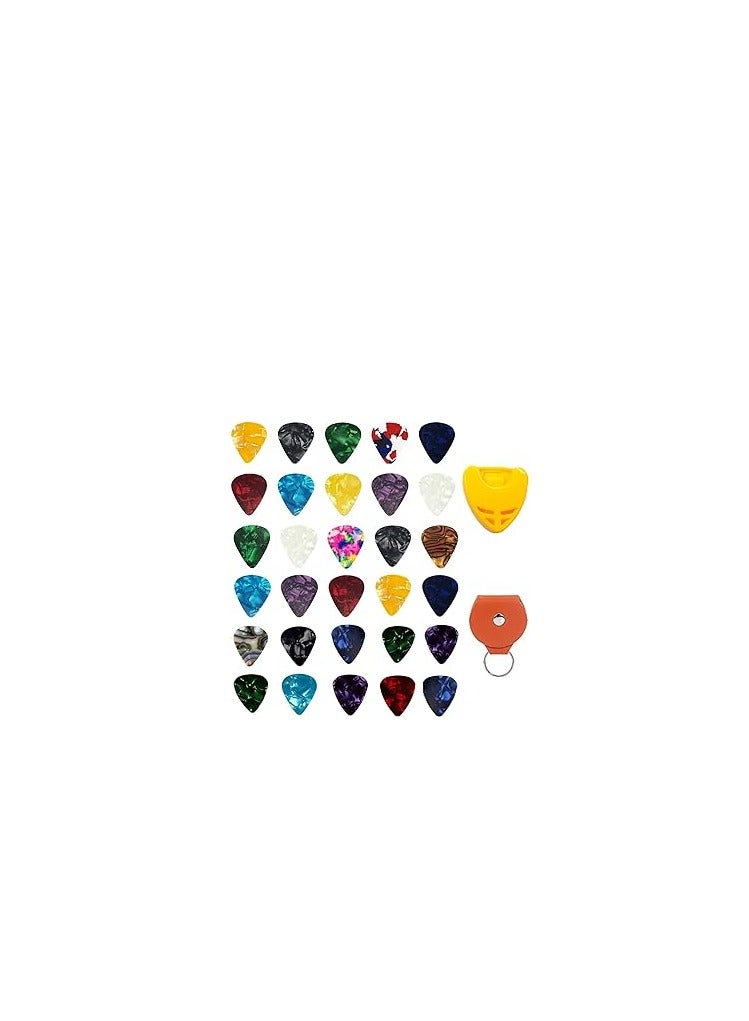 Generic Pack of 30 Guitar Picks, Celluloid Pick, 0.46 mm, 0.71 mm, 0.96 mm, for Guitar, Acoustic Guitar, Electric Guitars, Ukulele, Bass (Random Colour) - Image 1