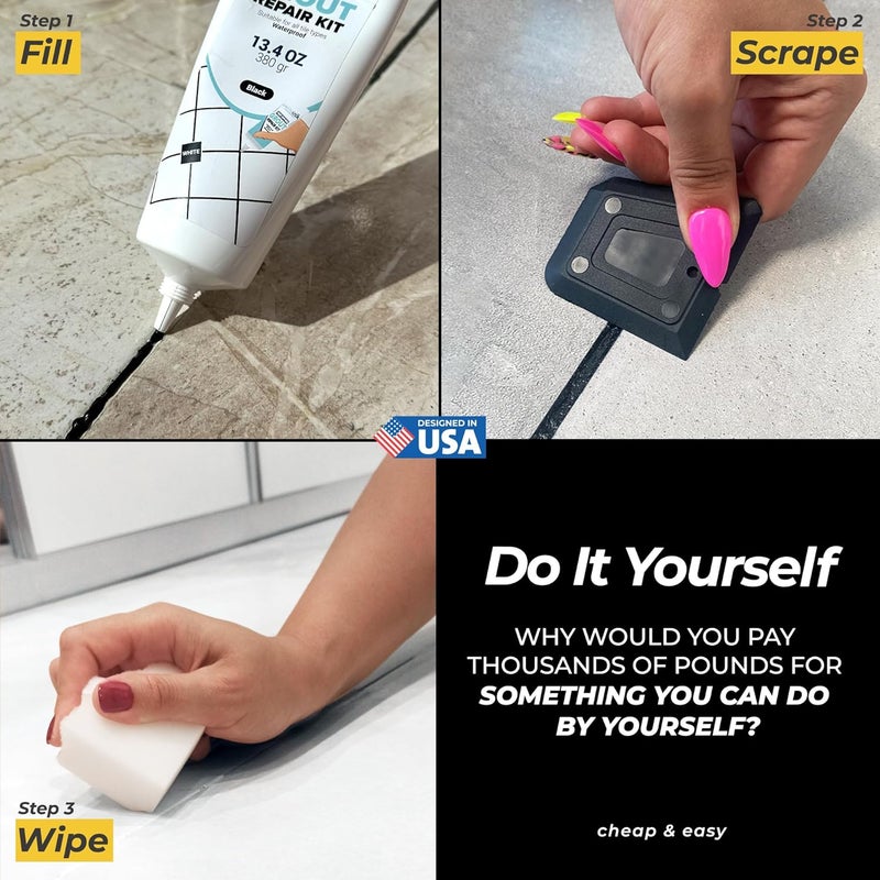 PENTAUSA Tile Grout - 13.4 oz Black Grout Filler Repairs Renews Tube, Fast Drying Grout Repair Kit, Odorless Formula - Grout Floater Included (Black 13.4oz / 380gr) - Image 3