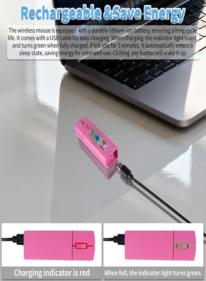 elec Space Wireless Mini Finger Mouse - Silent Dual-Mode Bluetooth & 2.4GHz, Ergonomic Portable PC Mouse with Case, Compatible with MacBook and Chromebook - Pink - Image 4