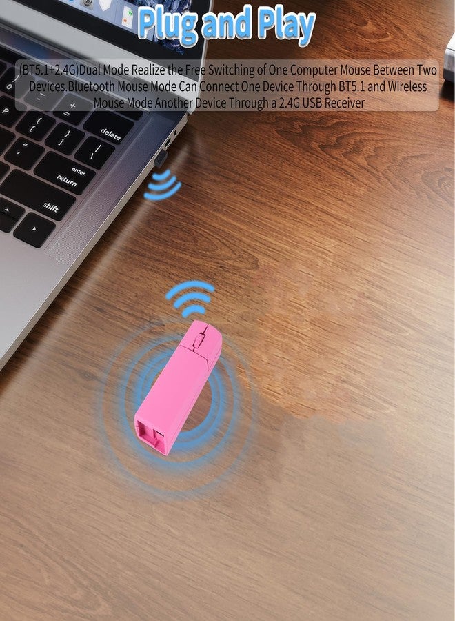 elec Space Wireless Mini Finger Mouse - Silent Dual-Mode Bluetooth & 2.4GHz, Ergonomic Portable PC Mouse with Case, Compatible with MacBook and Chromebook - Pink - Image 3