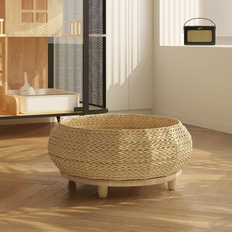 SHENGOCASE Extra Large Handwoven Paper Rope Wicker Rattan Pet Cat Dog Nest Basket Bed, Elevated Couch with Wooden Base, Cozy Cushion for Maine Coon, Indoor - Image 3