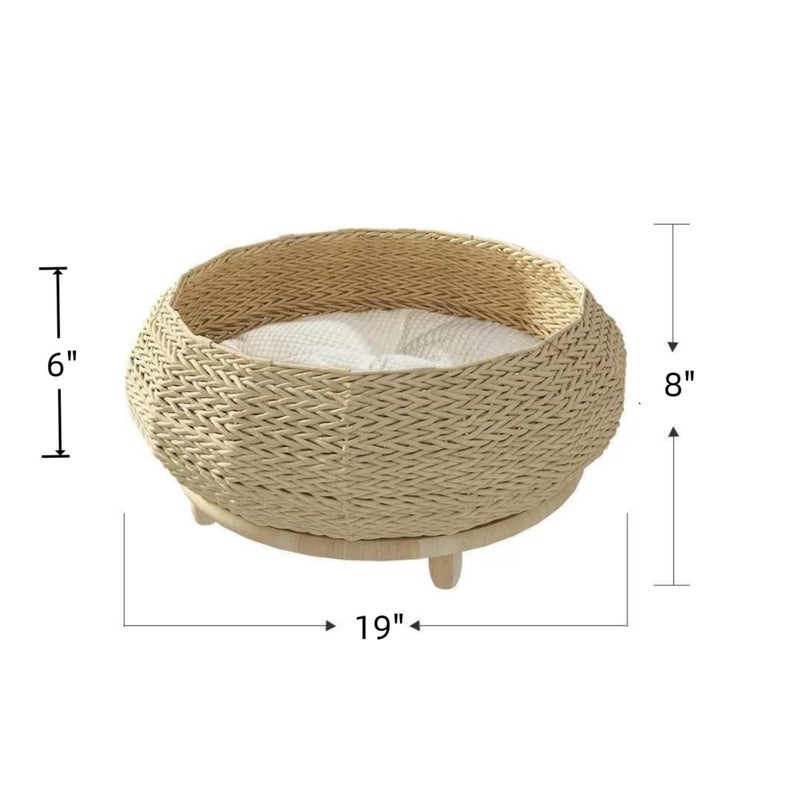 SHENGOCASE Extra Large Handwoven Paper Rope Wicker Rattan Pet Cat Dog Nest Basket Bed, Elevated Couch with Wooden Base, Cozy Cushion for Maine Coon, Indoor - Image 5