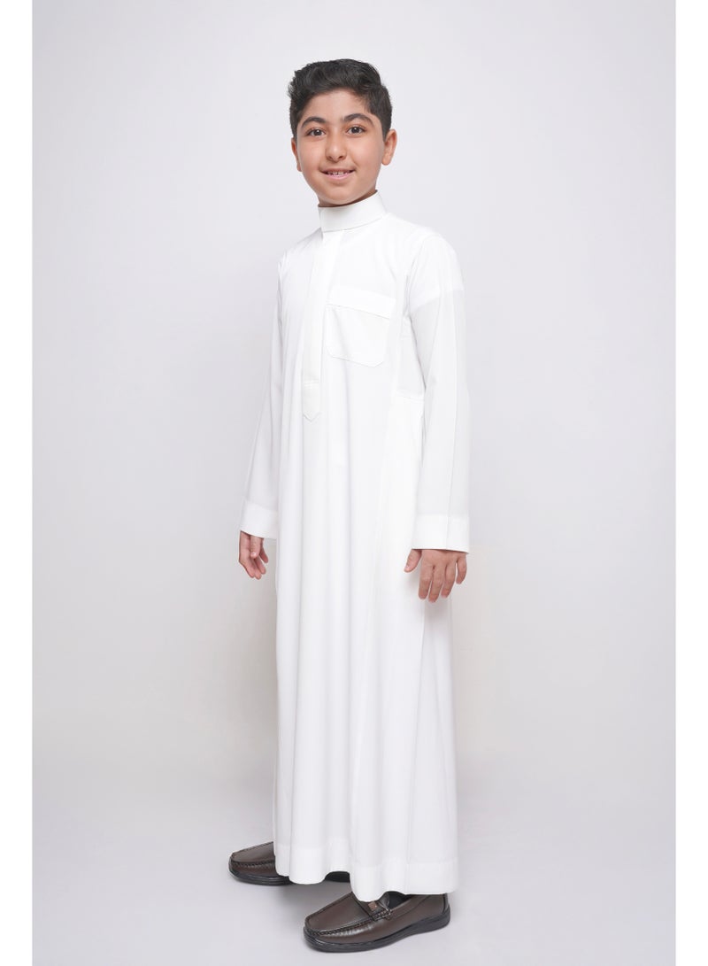 مدرستي  ثوب سعودي ولادي لون كريمي-سحاب (مخفي) قماش طايح  - Image 1
