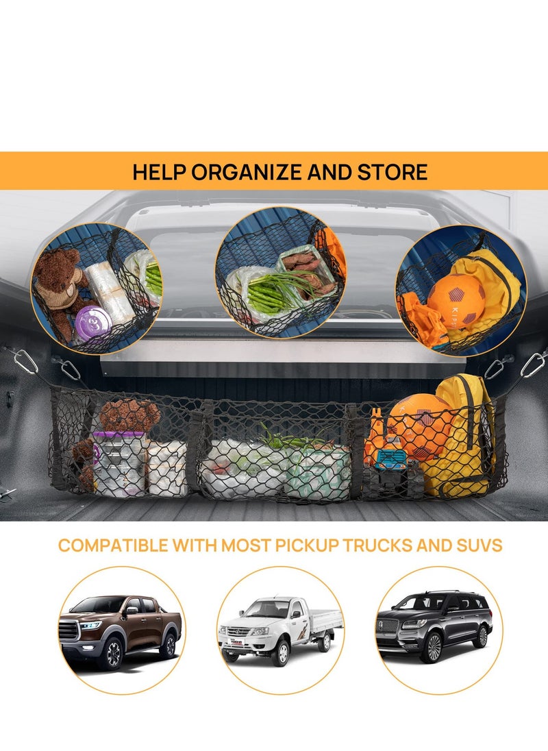 SYOSI - Cargo Net Trunk Bed Organizer,Mesh Storage Net with 4 Metal Hooks,43.3×11.8 inch Heavy Duty Cargo Net for SUV,Car,Toyota,Pickup Truck Bed,Truck Bed Grocery Holder - Image 1