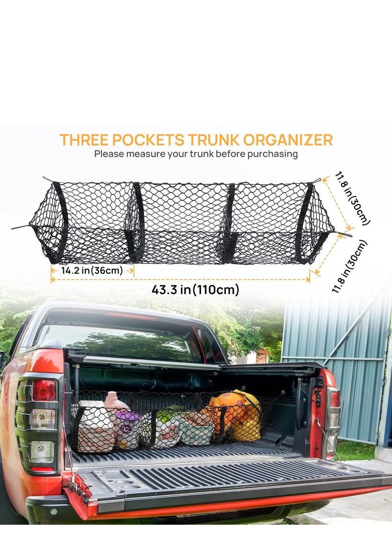 SYOSI - Cargo Net Trunk Bed Organizer,Mesh Storage Net with 4 Metal Hooks,43.3×11.8 inch Heavy Duty Cargo Net for SUV,Car,Toyota,Pickup Truck Bed,Truck Bed Grocery Holder - Image 1
