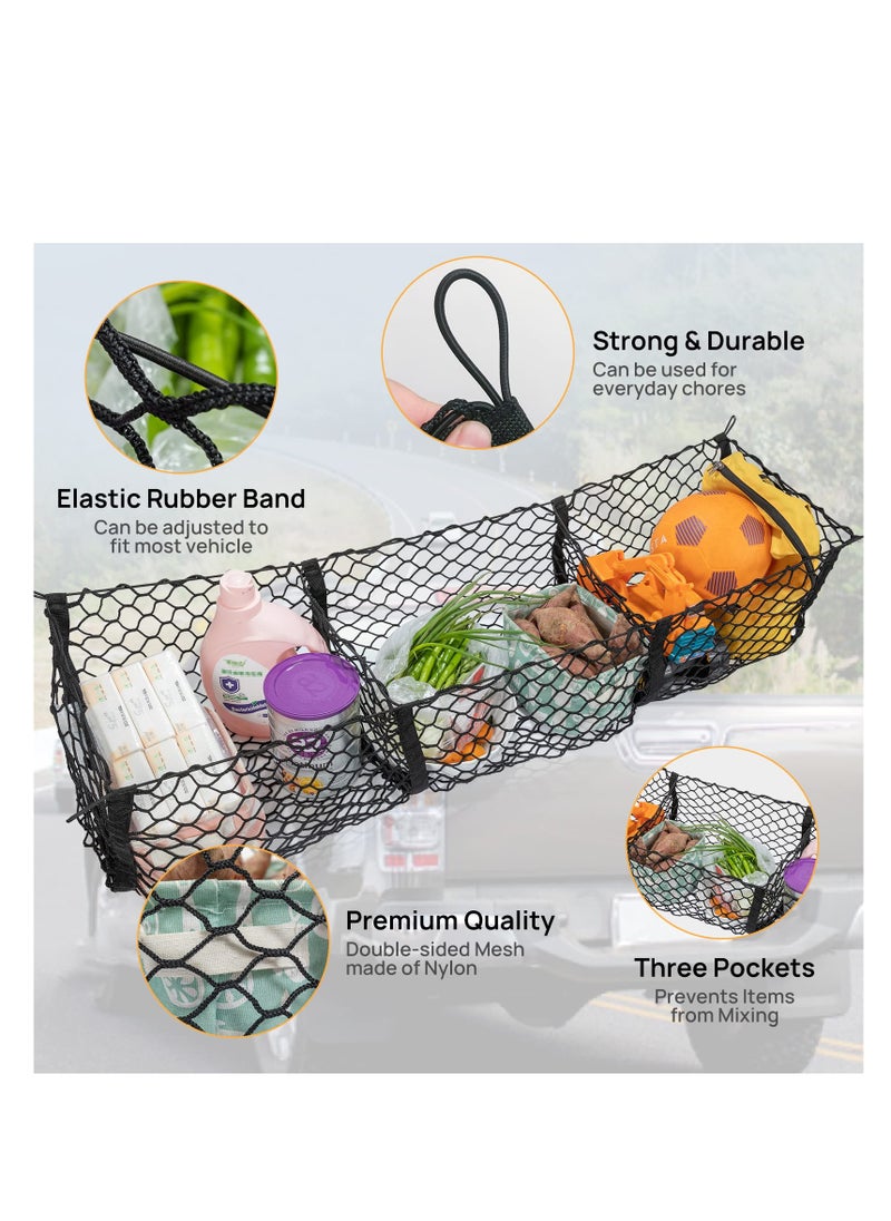 SYOSI - Cargo Net Trunk Bed Organizer,Mesh Storage Net with 4 Metal Hooks,43.3×11.8 inch Heavy Duty Cargo Net for SUV,Car,Toyota,Pickup Truck Bed,Truck Bed Grocery Holder - Image 1