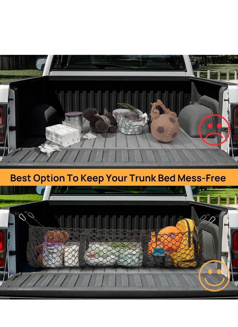 SYOSI - Cargo Net Trunk Bed Organizer,Mesh Storage Net with 4 Metal Hooks,43.3×11.8 inch Heavy Duty Cargo Net for SUV,Car,Toyota,Pickup Truck Bed,Truck Bed Grocery Holder - Image 1