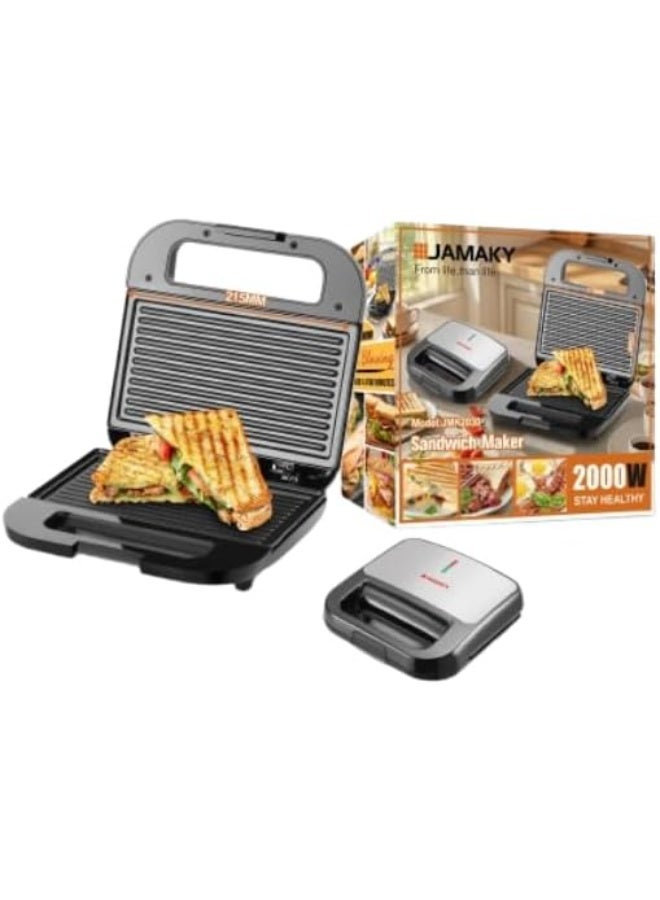 Jamaky Italy صانعة الساندويتشات، من جاماكي 2000 وات، ألواح ألومنيوم غير لاصقة، وش استنلس عازل الحرارة تحكم تلقائي في درجة الحرارة،  موديل JMK2030 - Image 2