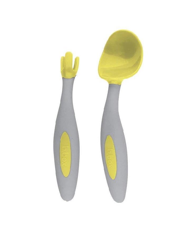 b.box b.box Toddler Cutlery Set - Easy Grip Handles, Travel case, Unique Fork Design | Designed by Occupational Therapist | Dishwasher Safe, BPA Free | Ages 9 mo+ (Lemon Sherbet)  - Image 1