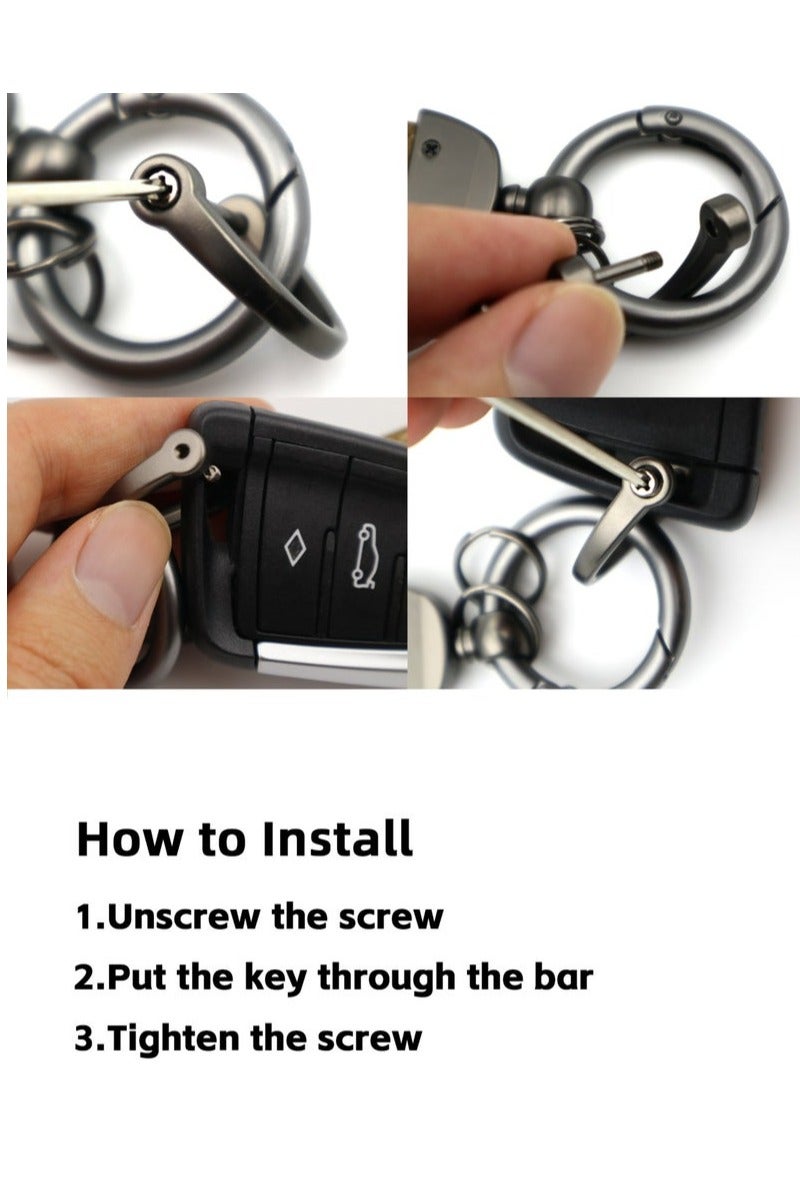 3 Pieces Universal PU Leather Keychain with Key Rings and Anti-Lost D-Ring, Durable Zinc Alloy Metal 360° Rotatable Compatibility Car Keys Holder Organizer, for Men Women with 3 Screwdrivers - Image 2