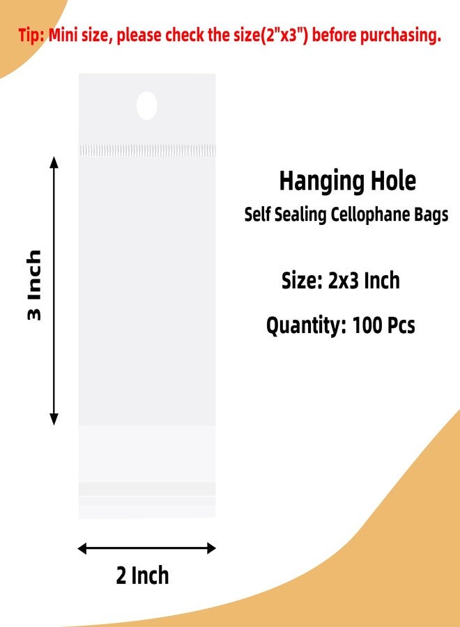 موريباك أكياس سيلوفان ذاتية الإغلاق ذاتية اللصق من مورباك، مقاس 2 × 3 بوصات، بفتحة تعليق، 100 قطعة، شفافة وقابلة لإعادة الإغلاق، مع حلقة تعليق، مناسبة للمجوهرات والأقراط والقلائد - Image 2