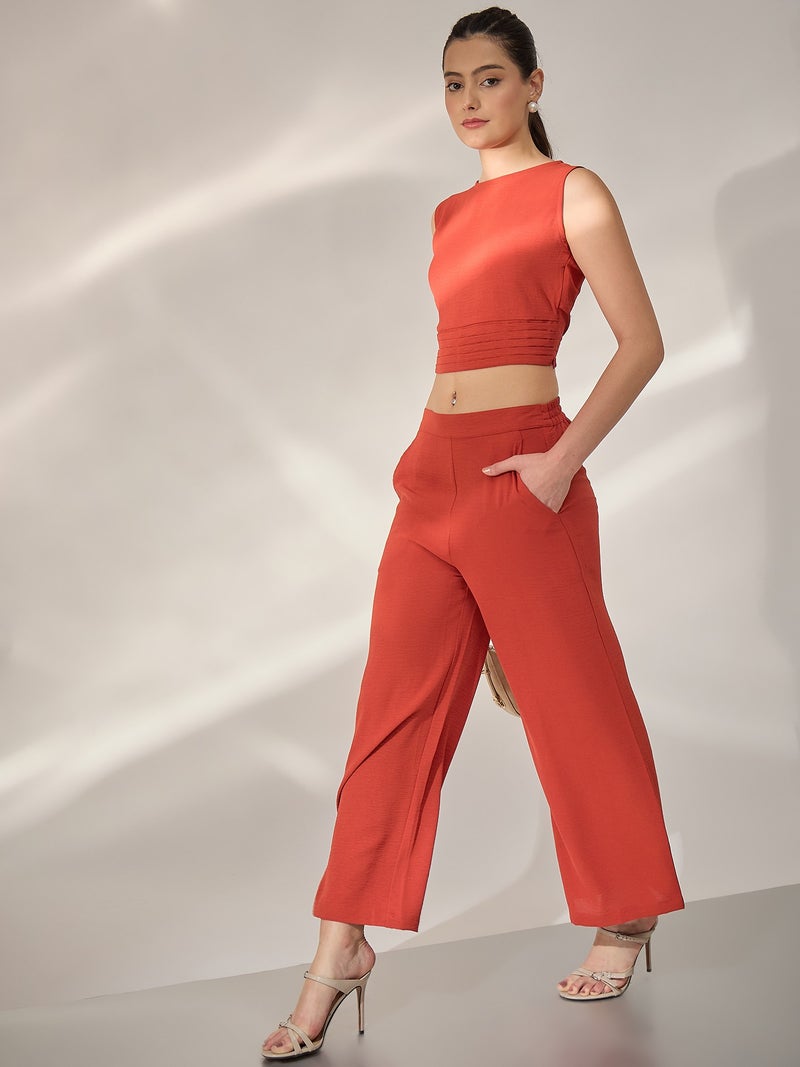 بانيت طقم متناسق (Co-ord Set) بلوزة قصيرة (Crop Top) بلون الصدأ (Rust) مع بنطلون - Image 4
