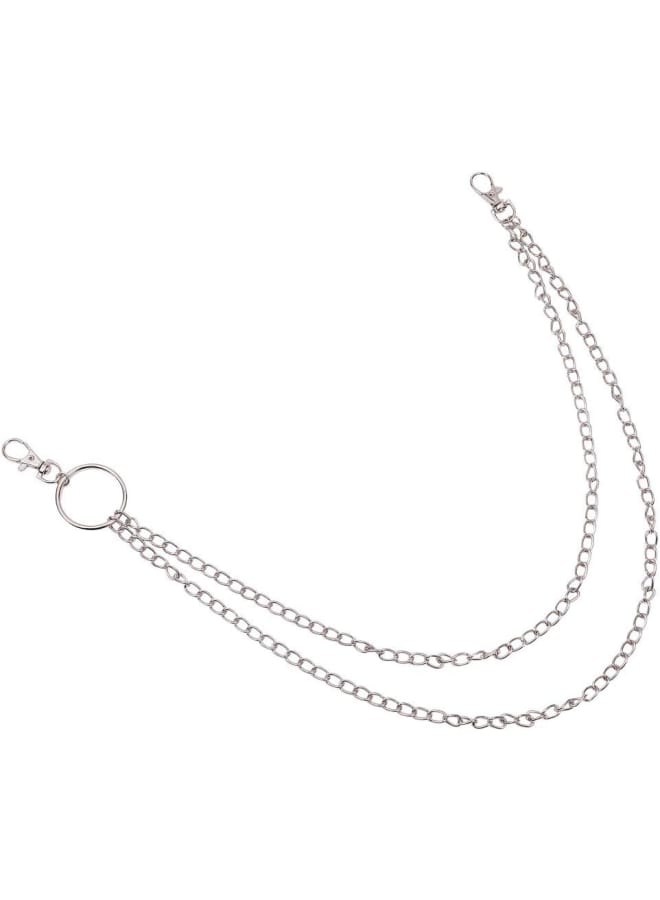 1 Box 2 Layers 17 Inch Pocket Wallet Chain Silver Belt Jeans Keychain Clips with Lobster Clasps for Men and Women Hip Punk Trouser Purse Handbag Decoration Supplies Clothes Accessories  - Image 1