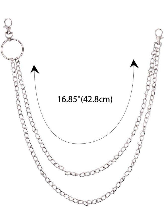 1 Box 2 Layers 17 Inch Pocket Wallet Chain Silver Belt Jeans Keychain Clips with Lobster Clasps for Men and Women Hip Punk Trouser Purse Handbag Decoration Supplies Clothes Accessories  - Image 2