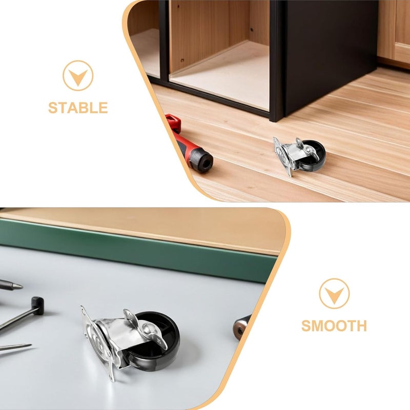 4 قطع عجلات دوارة ثقيلة مقاس 2 بوصة مع فرامل قفل مطاطية سوداء للأثاث - Image 5