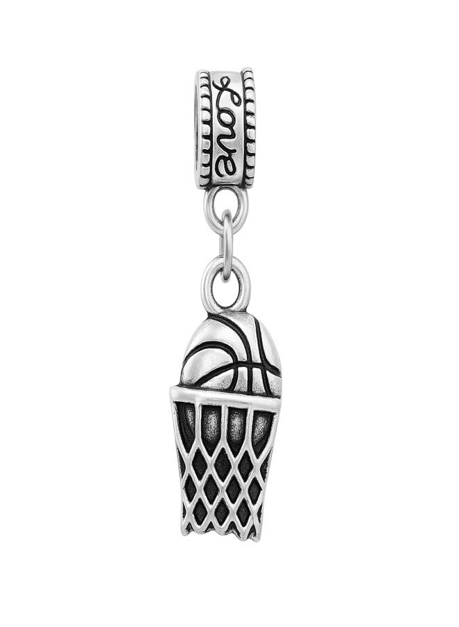 Sportybella Basketball Net Charm Bead - Silver-Plated Stainless Steel Pendant - European Bracelet Compatible - Sports Jewelry Gift for Basketball Players, Coaches & Fans - Image 1