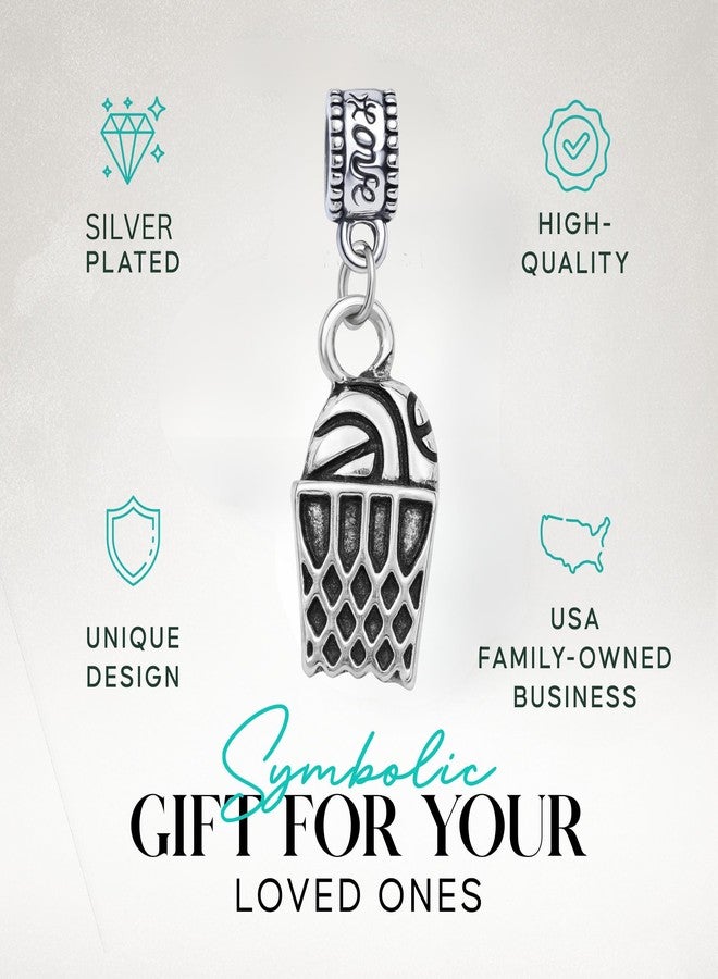 Sportybella Basketball Net Charm Bead - Silver-Plated Stainless Steel Pendant - European Bracelet Compatible - Sports Jewelry Gift for Basketball Players, Coaches & Fans - Image 2