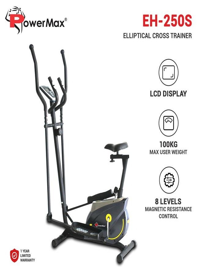 PowerMax Fitness Fitness Eh-250S Elliptical Cross Trainer With Hand Pulse, Adjustable Resistance And Lcd Display, Home Gym Workout Machine For Cardio Training  - Image 2