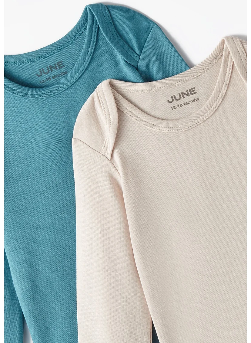 JUNE Baby Basic Envelope Collar 2-Piece Plain Long Sleeve Bodysuit