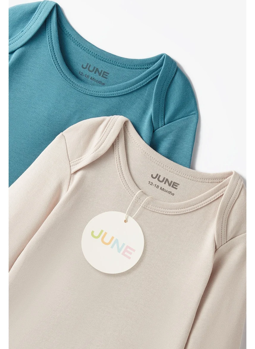JUNE Baby Basic Envelope Collar 2-Piece Plain Long Sleeve Bodysuit