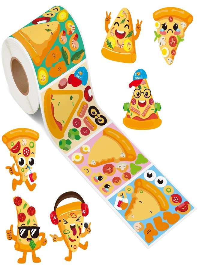 Haooryx 300pcs Make A Cartoon Pizza Scene Sticker Rolls, Make Your Own Pizza Slice DIY Sticker, Mix and Match Cute Pizza with Face Sticker Decals for Kids Birthday Party Supplies Laptop Decor - Image 1