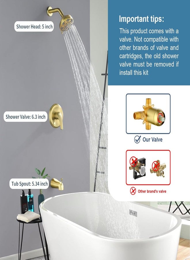 DIFEINI Tub Shower Faucet Combo Set Bathtub Faucet Set Shower System with Tub Spout Shower Tub Kit Shower Valve and Trim Kit Shower Fixtures Brushed Gold - Image 2