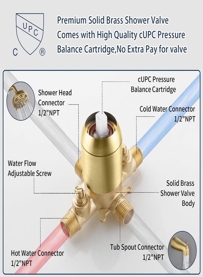 DIFEINI Tub Shower Faucet Combo Set Bathtub Faucet Set Shower System with Tub Spout Shower Tub Kit Shower Valve and Trim Kit Shower Fixtures Brushed Gold - Image 5