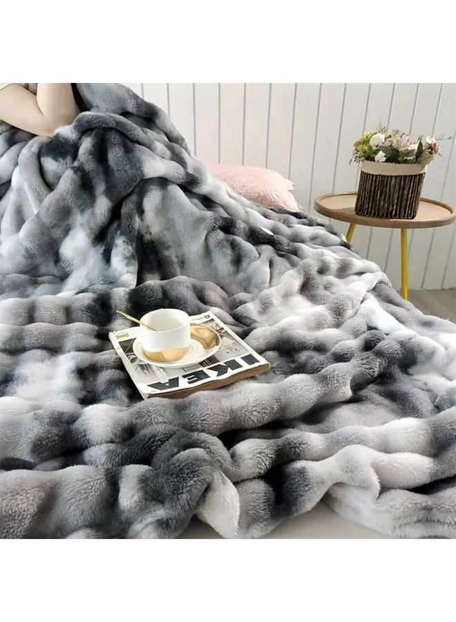 Grey Fluffy Faux Fur Throw Blanket Plush Polyester Couch Bed Sofa Chair Warm Machine Washable - Image 5
