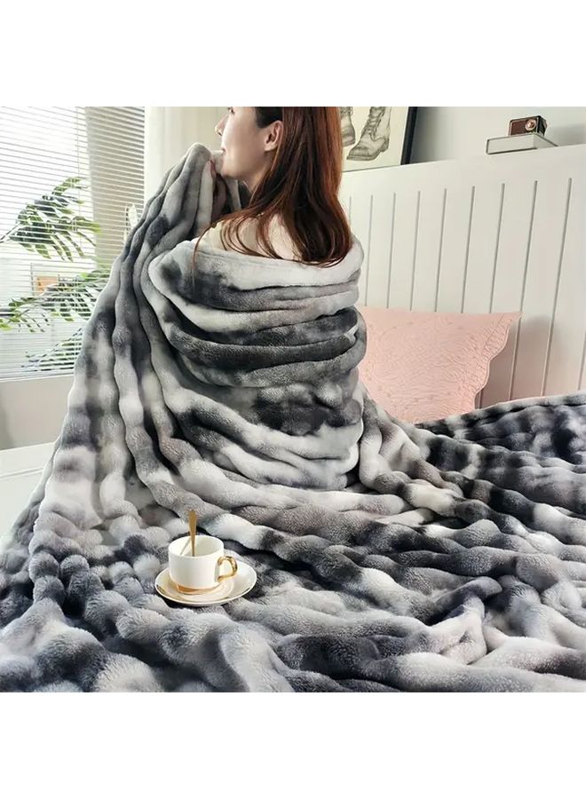 Grey Fluffy Faux Fur Throw Blanket Plush Polyester Couch Bed Sofa Chair Warm Machine Washable - Image 2