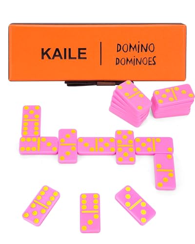 KAILE Pocket Domino Set Mini Pink Dominoes with Gift Box Ribbon Bright Colors TravelFriendly Game for Kids Adults Idea Portable DoubleSix Set - Image 1